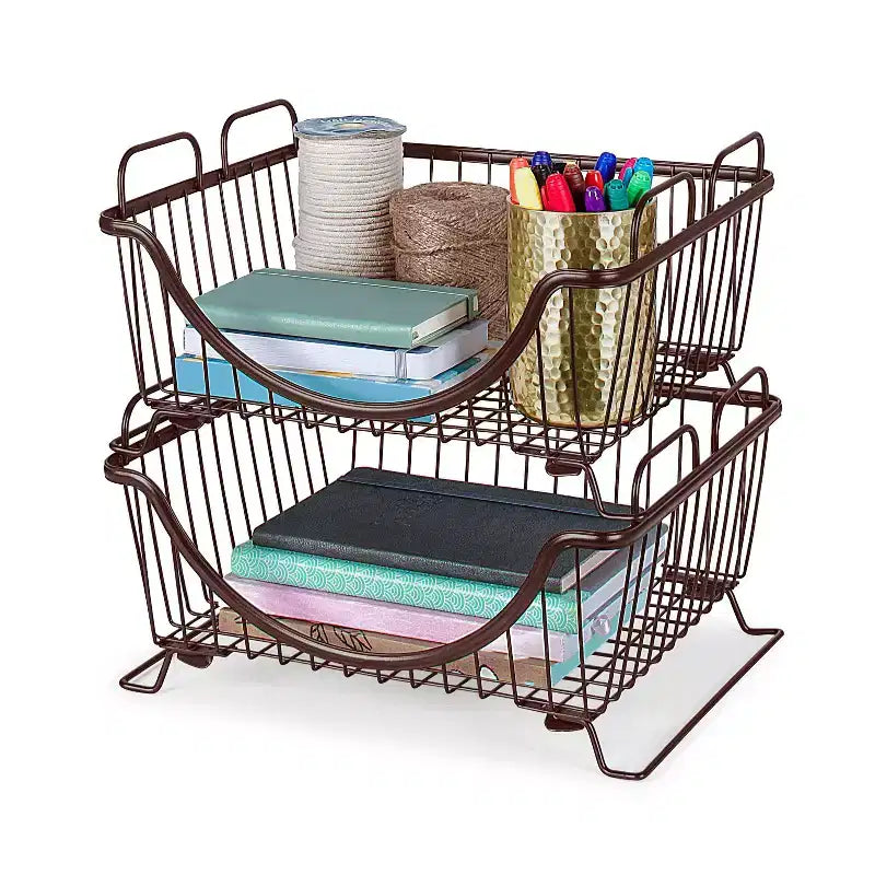 Spectrum Diversified Ashley Panier de rangement empilable argenté : Rangement et organisation portables en métal, Armoire utilitaire universelle