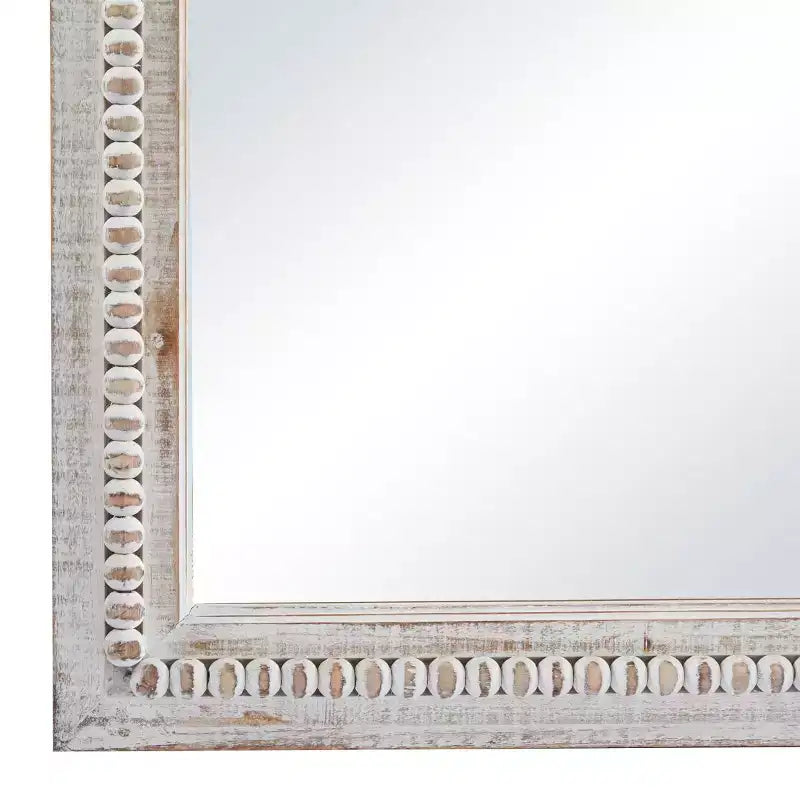 Miroir mural sculpté en bois avec perles 48 po x 28 po blanc - Olivia & May : Rectangulaire moderne en bois, aucun assemblage requis