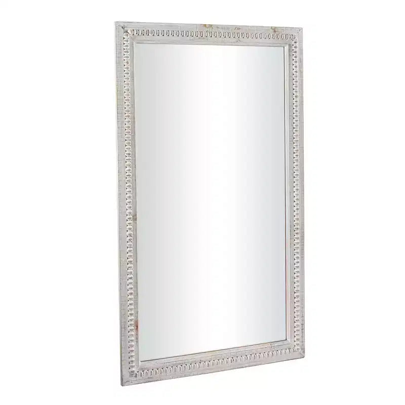 Miroir mural sculpté en bois avec perles 48 po x 28 po blanc - Olivia & May : Rectangulaire moderne en bois, aucun assemblage requis