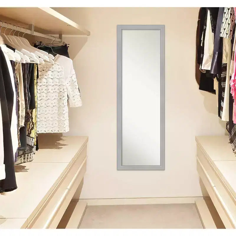 Miroir de porte Vista brossé encadré 17" x 51" nickel - Amanti Art : Cadre en polystyrène, aucun assemblage requis
