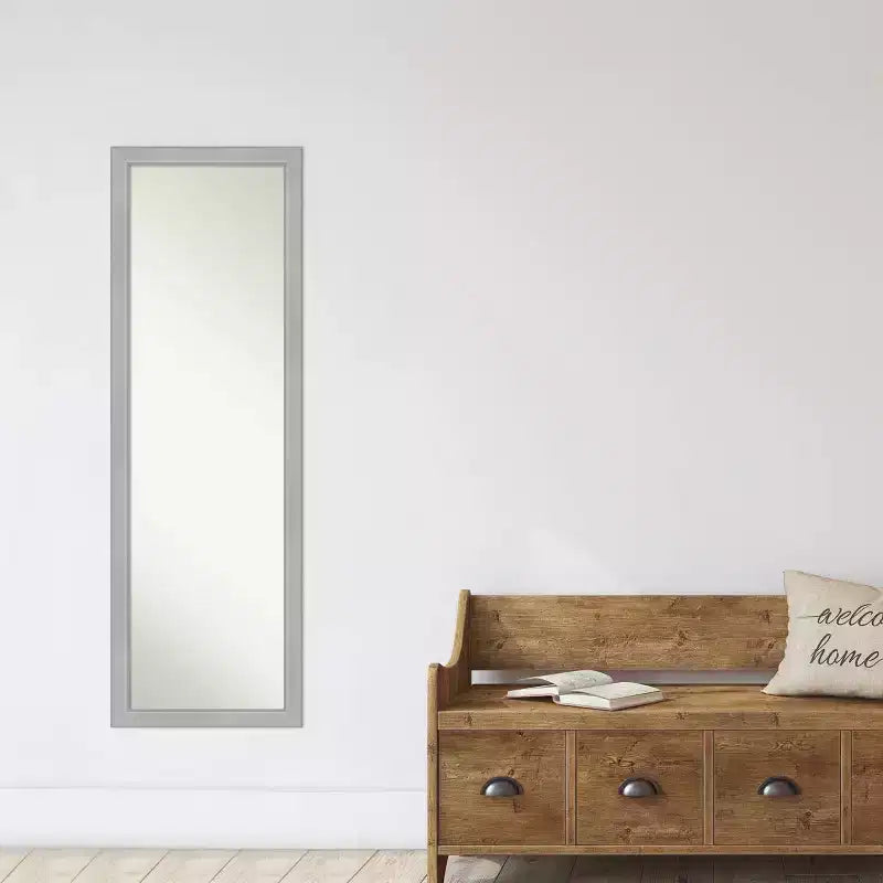 Miroir de porte Vista brossé encadré 17" x 51" nickel - Amanti Art : Cadre en polystyrène, aucun assemblage requis