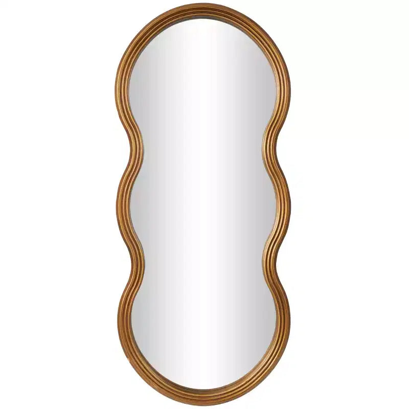 47"x20" Wooden Wavy Shaped Wall Mirror with Ribbed Frame Gold - Olivia & May