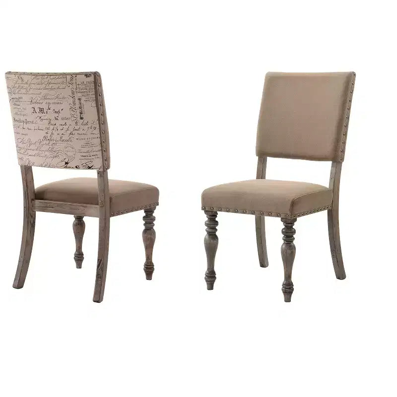 Chaise de salle à manger Birmingham Script en bois flotté avec clous décoratifs, lot de 2