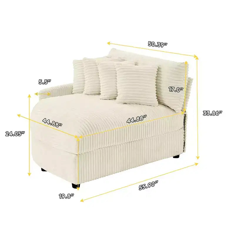 Canapé d'angle convertible en velours côtelé surdimensionné Hyleory avec 8 oreillers, méridiennes gauche et droite, Canapé rembourré convertible