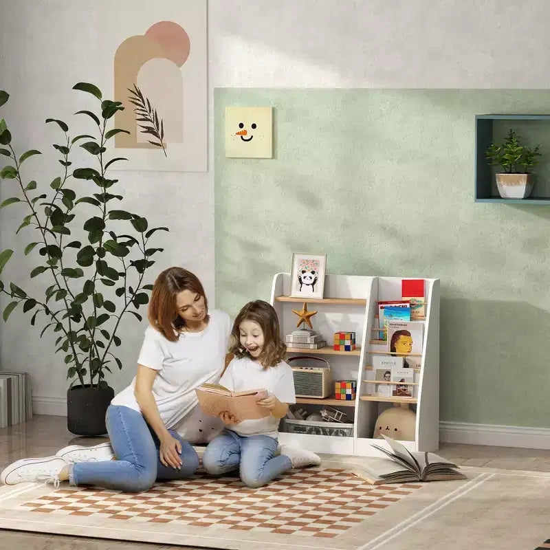 Étagère à livres et organiseur de jouets Qaba à 4 niveaux avec porte-revues, pour salon, chambre d'enfant, salle de jeux, chambre à coucher, chambre de bébé, bureau, bibliothèque, salle de classe