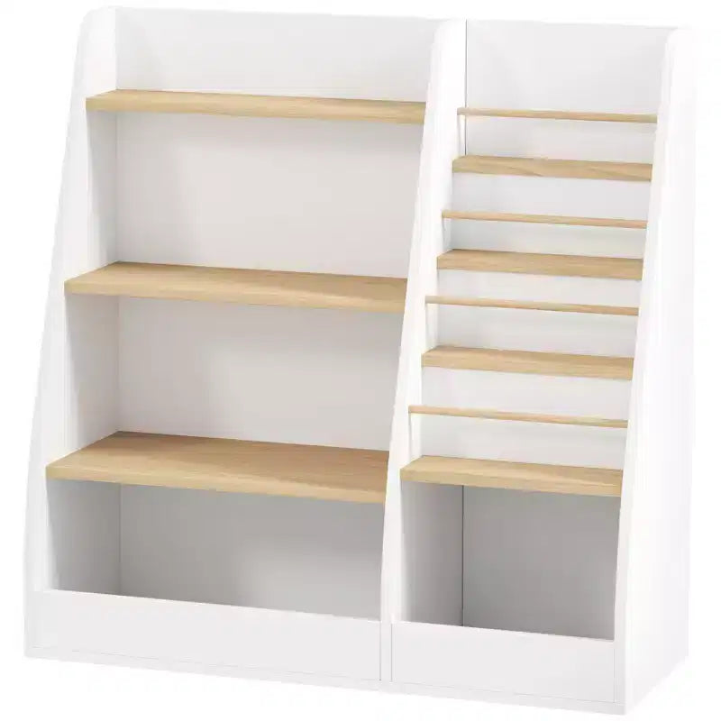 Étagère à livres et organiseur de jouets Qaba à 4 niveaux avec porte-revues, pour salon, chambre d'enfant, salle de jeux, chambre à coucher, chambre de bébé, bureau, bibliothèque, salle de classe