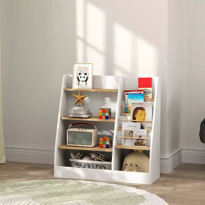Étagère à livres et organiseur de jouets Qaba à 4 niveaux avec porte-revues, pour salon, chambre d'enfant, salle de jeux, chambre à coucher, chambre de bébé, bureau, bibliothèque, salle de classe