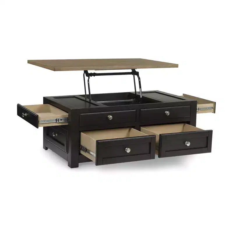 Signature Design by Ashley Drazmine Table basse relevable bicolore avec tiroirs de rangement et roulettes, Marron