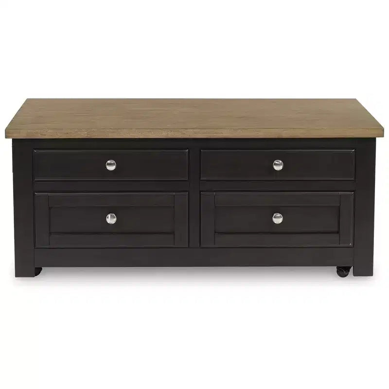 Signature Design by Ashley Drazmine Table basse relevable bicolore avec tiroirs de rangement et roulettes, Marron