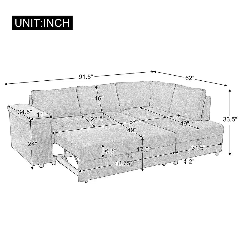 Canapé sectionnel 91,5W, canapé-lit escamotable avec accoudoir de rangement -Christopher Knight Home
