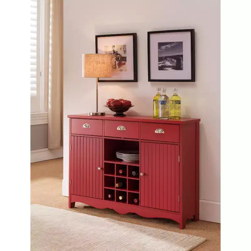Kings Brand Furniture Buffet Server Console Table With Wine Storage, Red