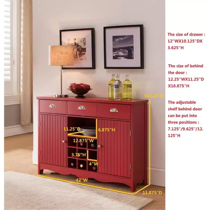 Kings Brand Furniture Buffet Console avec Rangement à Vin, Rouge