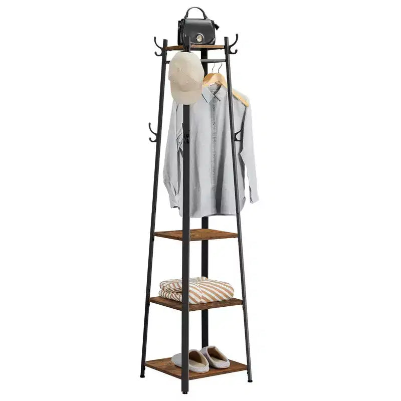 Porte-manteau de style industriel avec étagères et crochets - Meuble d'entrée autoportant pour l'entrée et le salon