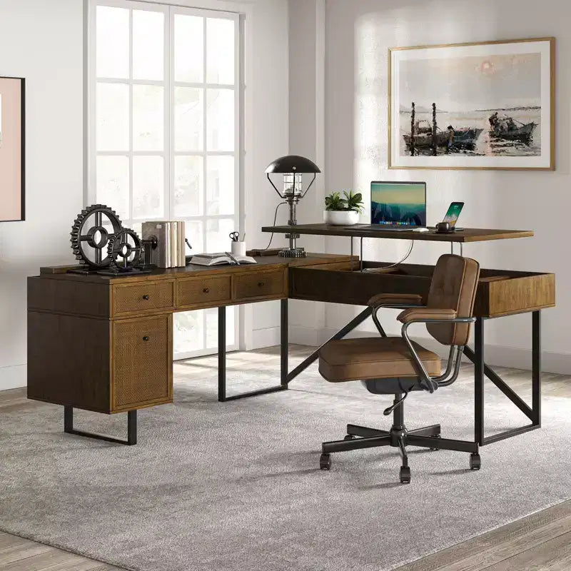 Bureau d'angle Cyill avec plateau relevable | ART OF LIVING DESIGNS