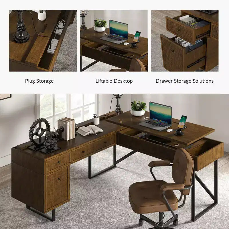 Bureau d'angle Cyill avec plateau relevable | ART OF LIVING DESIGNS