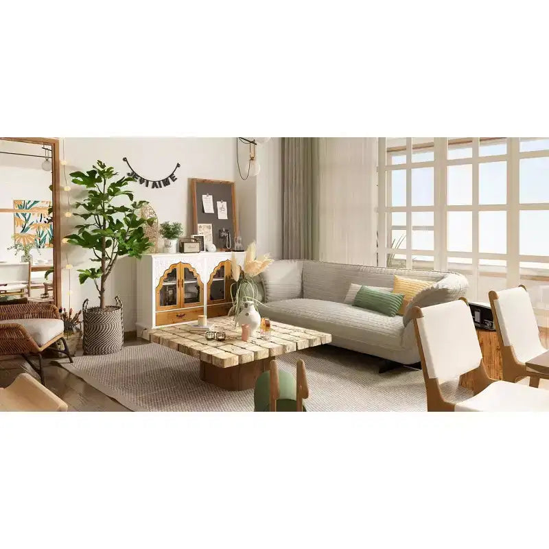 Famapy Meuble d'Appoint Blanc, Style Européen Sculpté Floral, Porte en Verre Magnétique
