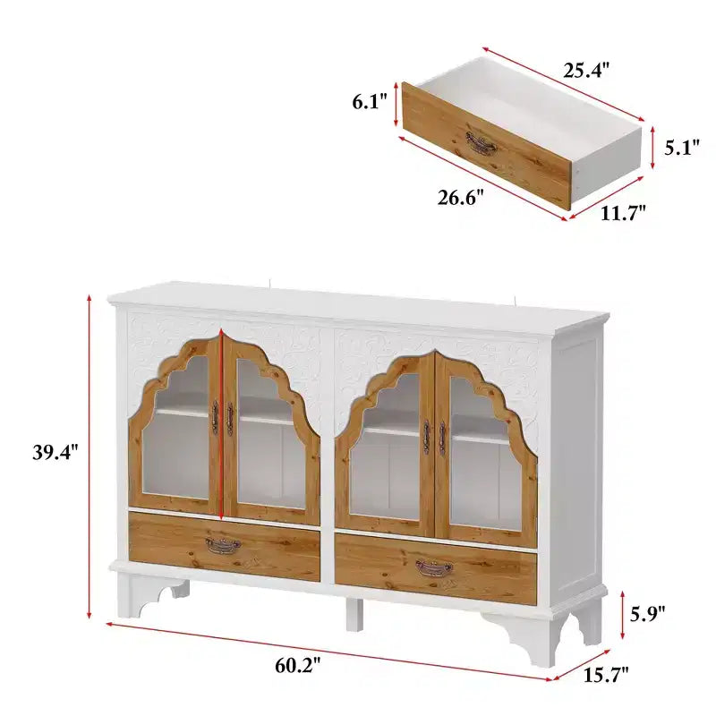 Famapy Meuble d'Appoint Blanc, Style Européen Sculpté Floral, Porte en Verre Magnétique