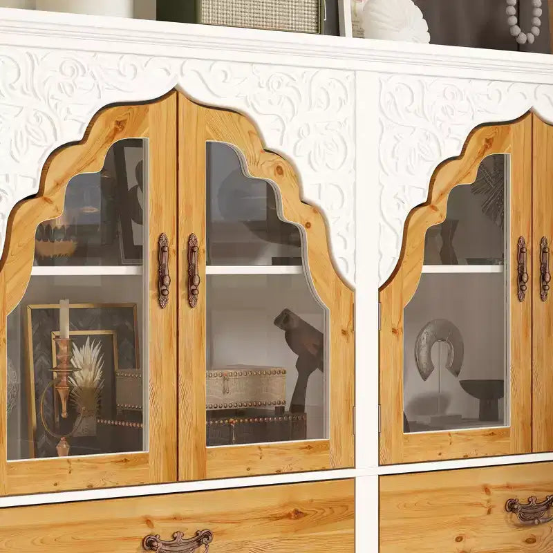 Famapy Meuble d'Appoint Blanc, Style Européen Sculpté Floral, Porte en Verre Magnétique