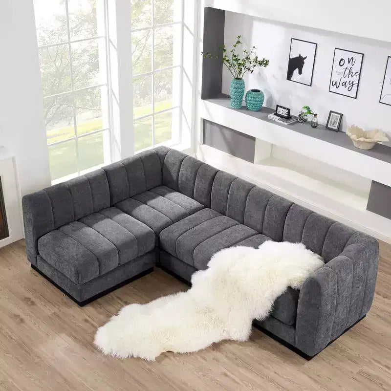Canapé sectionnel en chenille 128, canapé modulaire en L 4 places pour salon bureau - Morden Fort