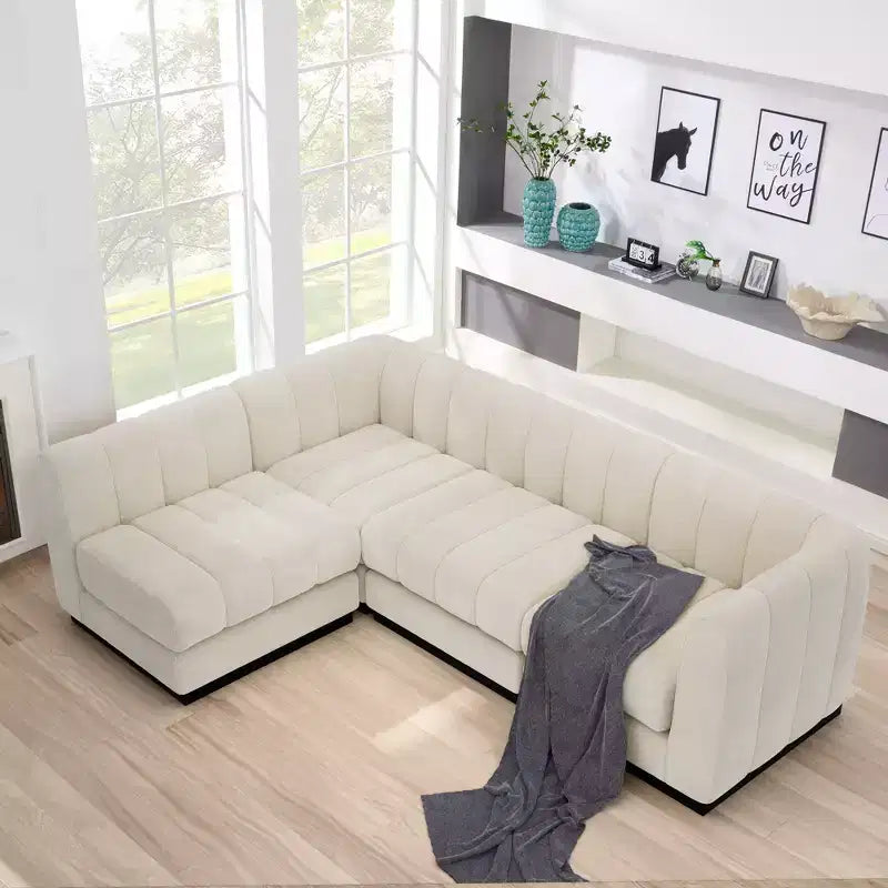 Canapé sectionnel en chenille 128, canapé modulaire en L 4 places pour salon bureau - Morden Fort