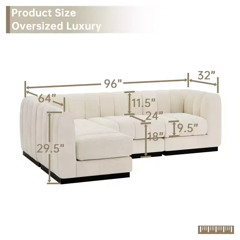 Canapé sectionnel en chenille 128, canapé modulaire en L 4 places pour salon bureau - Morden Fort