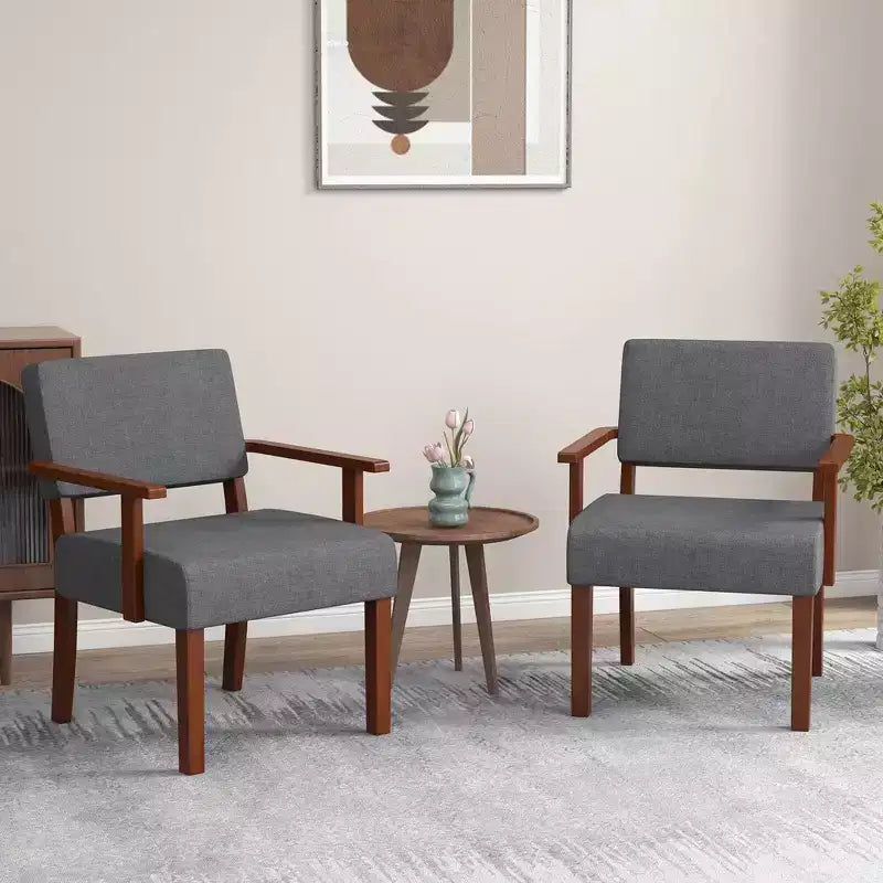 Costway Lot de 2 chaises d'appoint en lin pour salon avec assise et dossier rembourrés gris/bleu