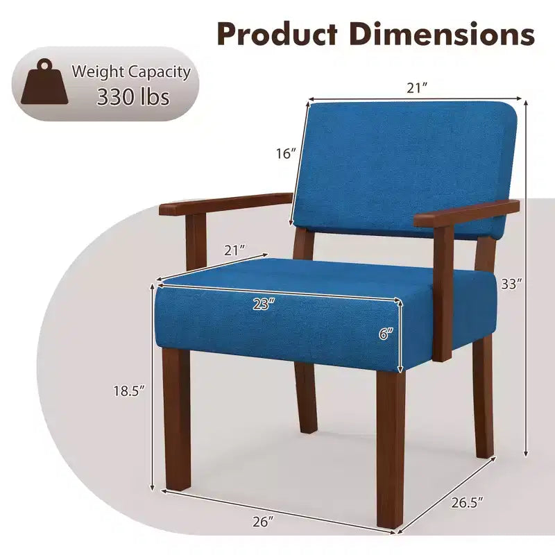 Costway Lot de 2 chaises d'appoint en lin pour salon avec assise et dossier rembourrés gris/bleu