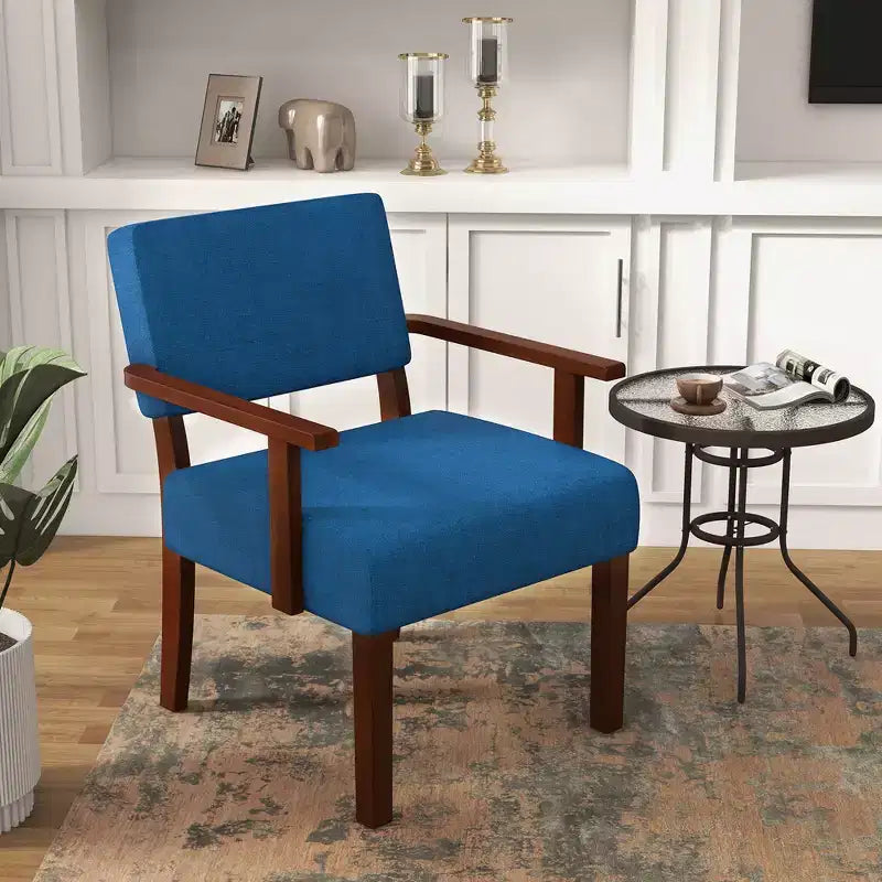 Costway Lot de 2 chaises d'appoint en lin pour salon avec assise et dossier rembourrés gris/bleu