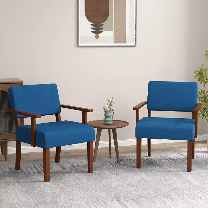 Costway Lot de 2 chaises d'appoint en lin pour salon avec assise et dossier rembourrés gris/bleu