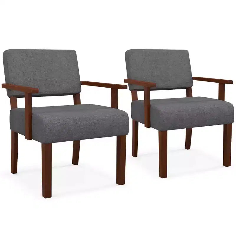 Costway Lot de 2 chaises d'appoint en lin pour salon avec assise et dossier rembourrés gris/bleu