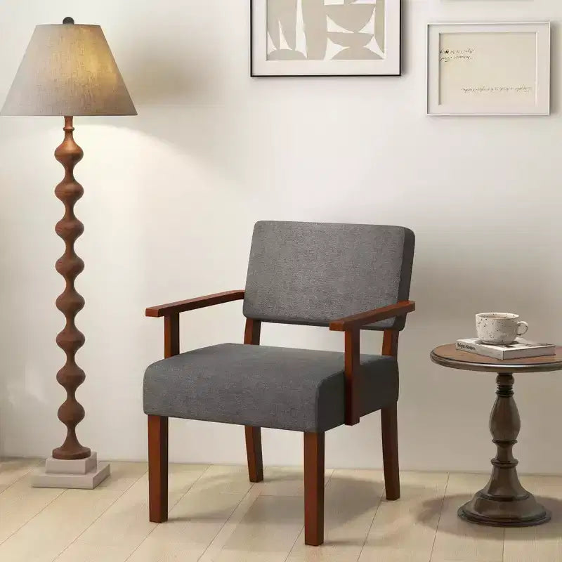 Fauteuil d'appoint Costway style Mid-Century en lin avec assise et dossier rembourrés pour salon, bleu/gris