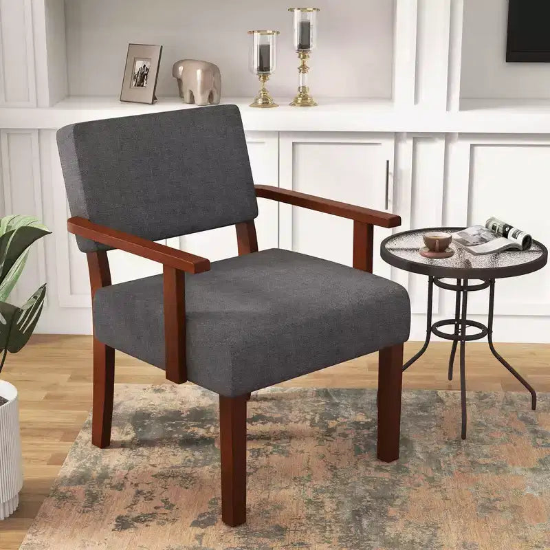 Fauteuil d'appoint Costway style Mid-Century en lin avec assise et dossier rembourrés pour salon, bleu/gris
