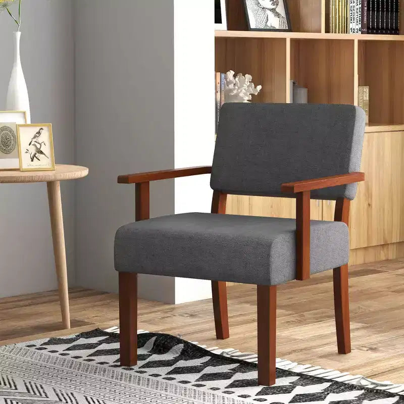 Fauteuil d'appoint Costway style Mid-Century en lin avec assise et dossier rembourrés pour salon, bleu/gris