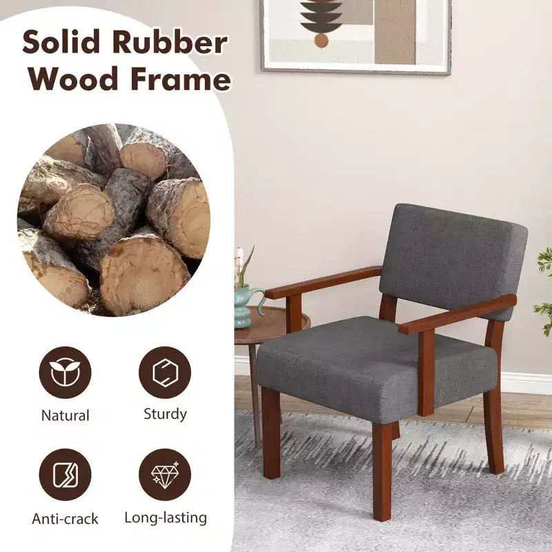 Fauteuil d'appoint Costway style Mid-Century en lin avec assise et dossier rembourrés pour salon, bleu/gris