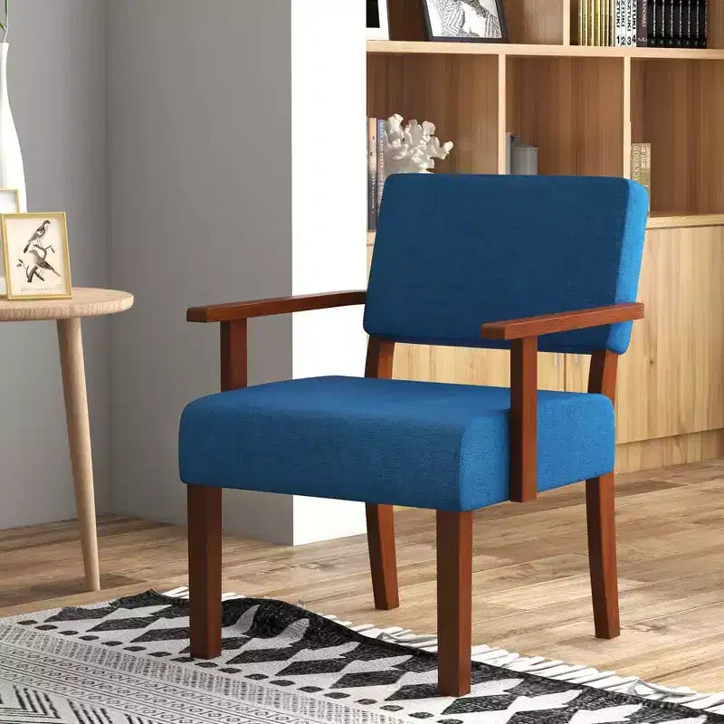 Fauteuil d'appoint Costway style Mid-Century en lin avec assise et dossier rembourrés pour salon, bleu/gris