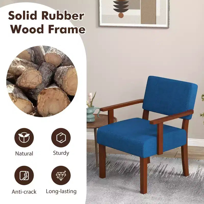 Fauteuil d'appoint Costway style Mid-Century en lin avec assise et dossier rembourrés pour salon, bleu/gris