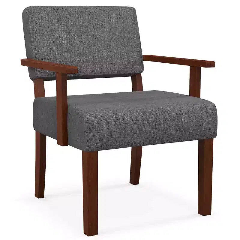 Fauteuil d'appoint Costway style Mid-Century en lin avec assise et dossier rembourrés pour salon, bleu/gris