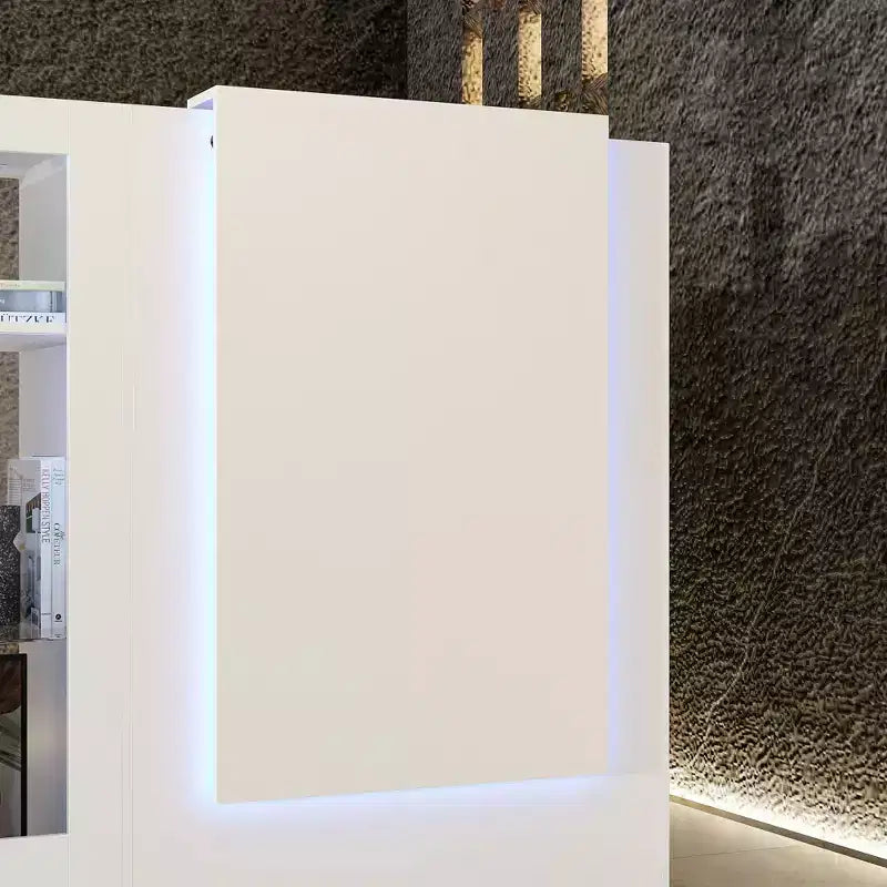 Comptoir de réception d'angle blanc Famapy avec vitrine en verre trempé