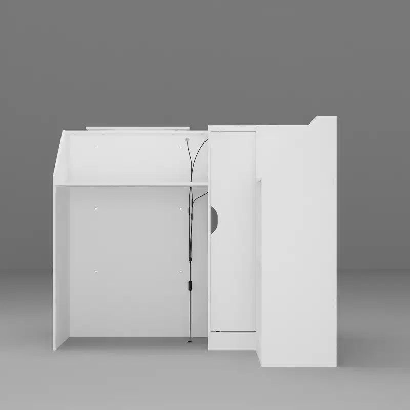 Comptoir de réception d'angle blanc Famapy avec vitrine en verre trempé