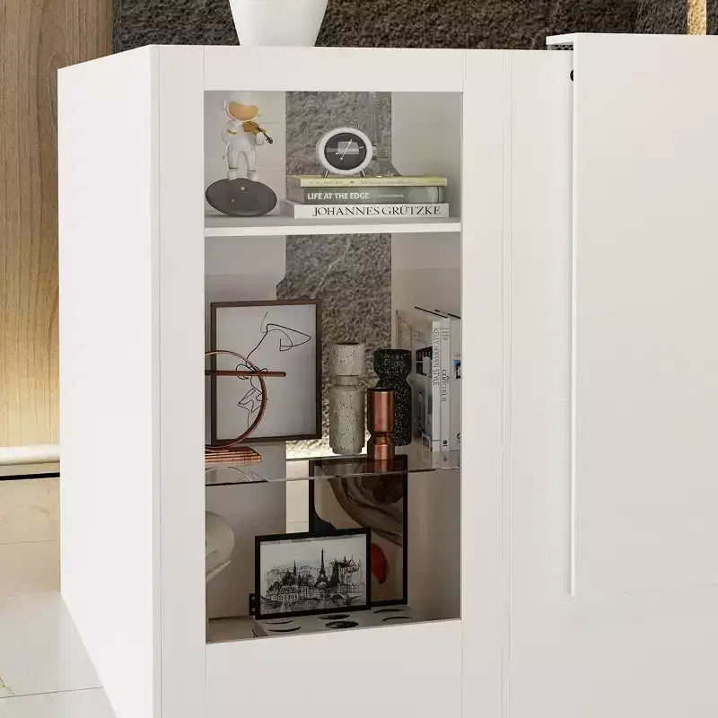 Comptoir de réception d'angle blanc Famapy avec vitrine en verre trempé