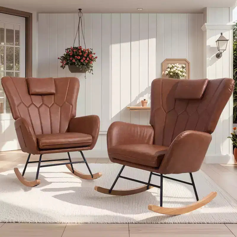 VECELO Fauteuil à bascule moderne en similicuir/tissu peluche, avec appuie-tête épais et siège rembourré Blanc/Marron/Rose