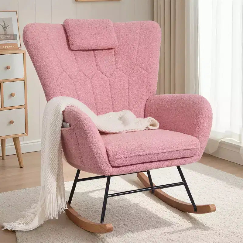 VECELO Fauteuil à bascule moderne en similicuir/tissu peluche, avec appuie-tête épais et siège rembourré Blanc/Marron/Rose