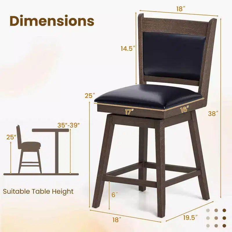 Lot de 2 tabourets de bar pivotants Costway 25" avec dossier, pieds en bois de caoutchouc, repose-pieds robuste