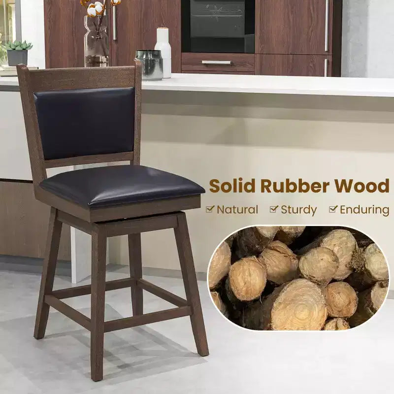 Lot de 2 tabourets de bar pivotants Costway 25" avec dossier, pieds en bois de caoutchouc, repose-pieds robuste