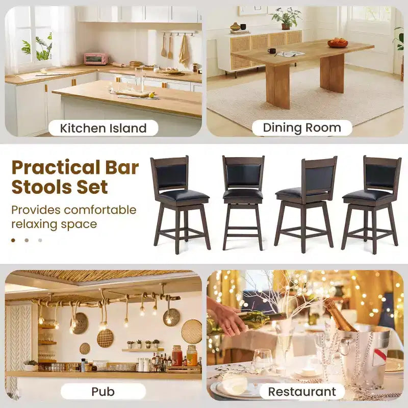 Lot de 2 tabourets de bar pivotants Costway 25" avec dossier, pieds en bois de caoutchouc, repose-pieds robuste