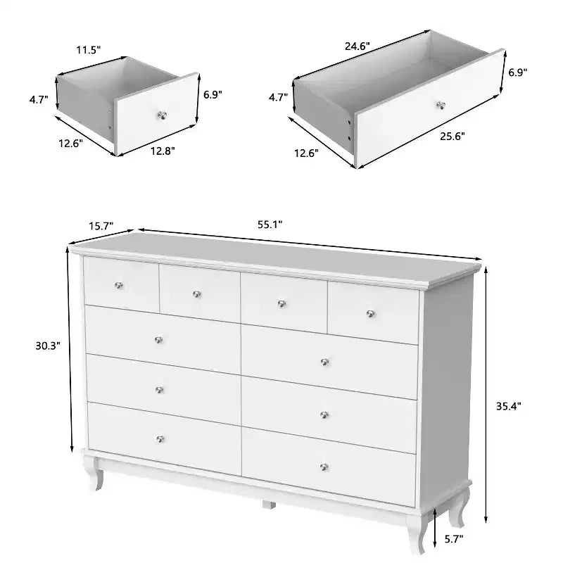 Commode horizontale Hitow à 10 tiroirs avec poignées rondes en métal, commode moderne