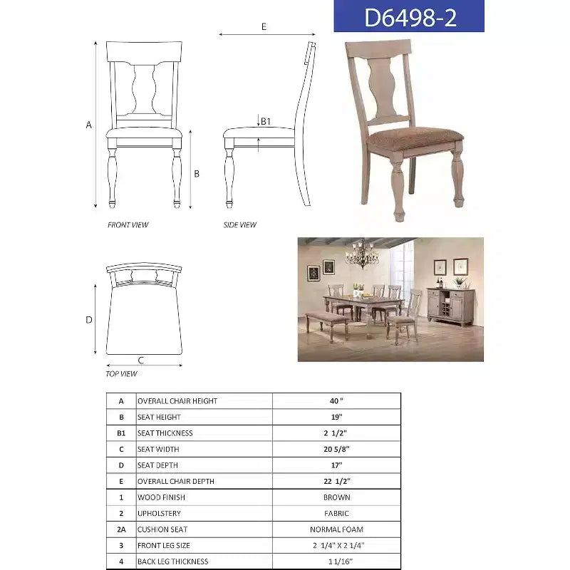 Chaises de salle à manger Kings Brand Almon, en bois bicolore marron, rembourrées, lot de 2