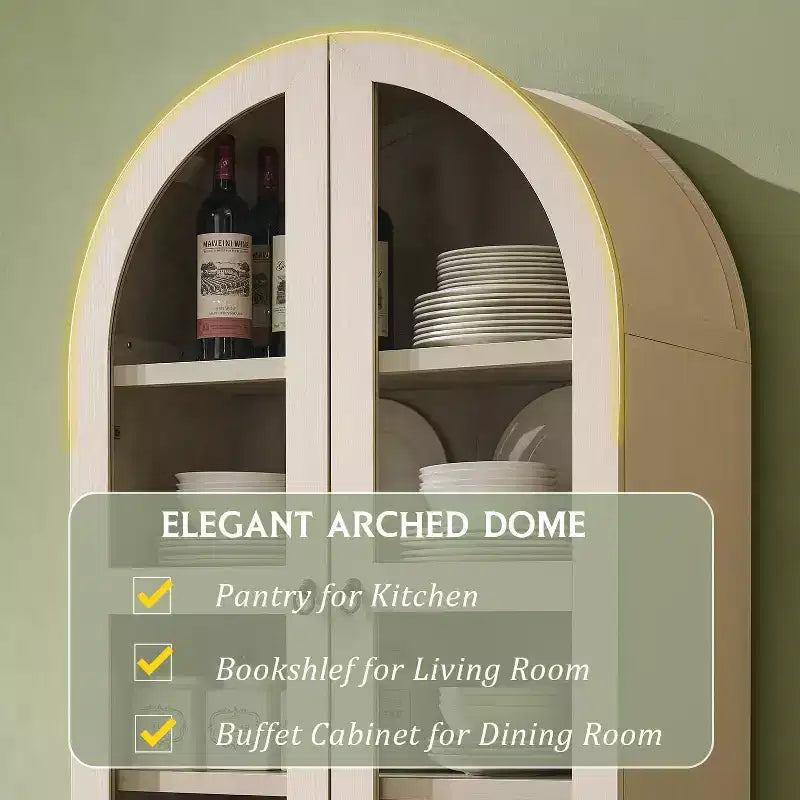 Meuble de rangement haut de 71 po pour garde-manger avec 2 tiroirs et étagères réglables et portes vitrées, armoire de cuisine de style ferme moderne