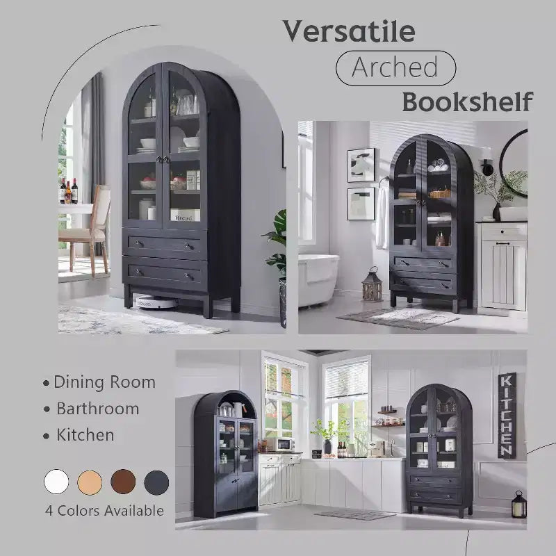 Meuble de rangement haut de 71 po pour garde-manger avec 2 tiroirs et étagères réglables et portes vitrées, armoire de cuisine de style ferme moderne
