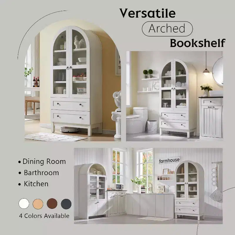 Meuble de rangement haut de 71 po pour garde-manger avec 2 tiroirs et étagères réglables et portes vitrées, armoire de cuisine de style ferme moderne